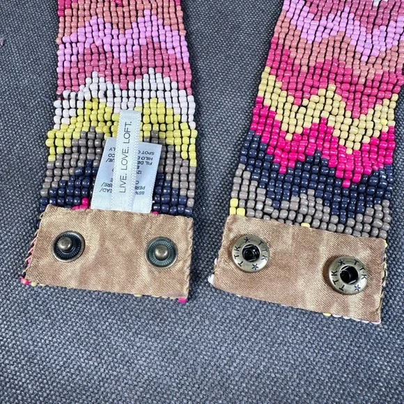 Southwestern Seed Bead Belt Live Love Loft Geometric Pink Multicolor 25-34" Snap - Picture 4 of 8